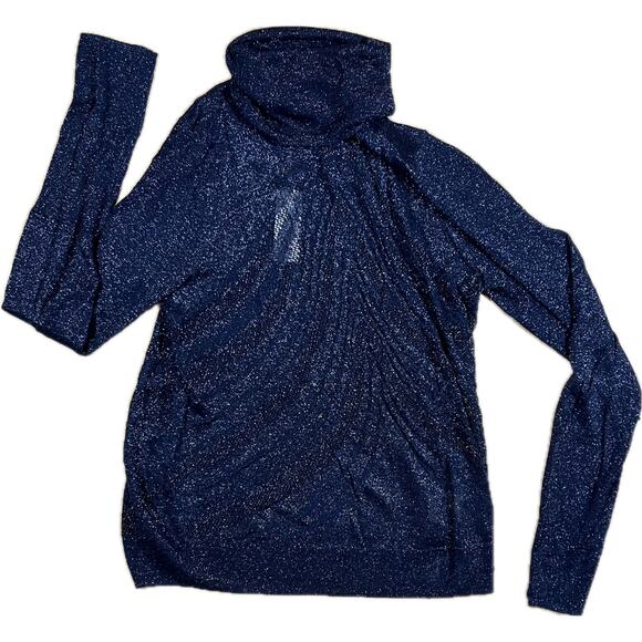 NWT Anthropologie Angel of the North Sheer Metallic Swirl Turtleneck Navy Blue S - Picture 1 of 10